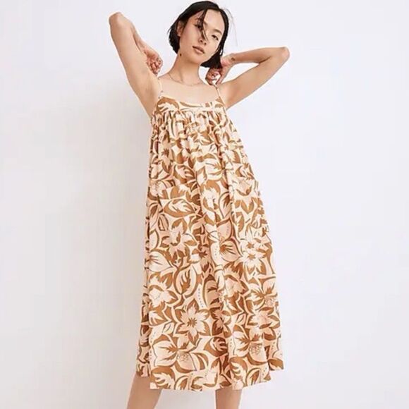Madewell Dresses & Skirts - Madewell Cream and Tan Floral Backless Midi Dress